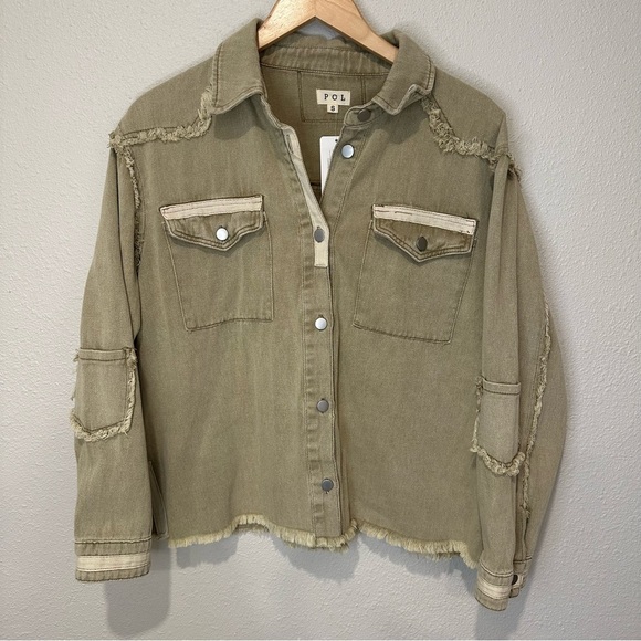 **NWT** POL Frayed Denim Button Down Shirt - Picture 2 of 12